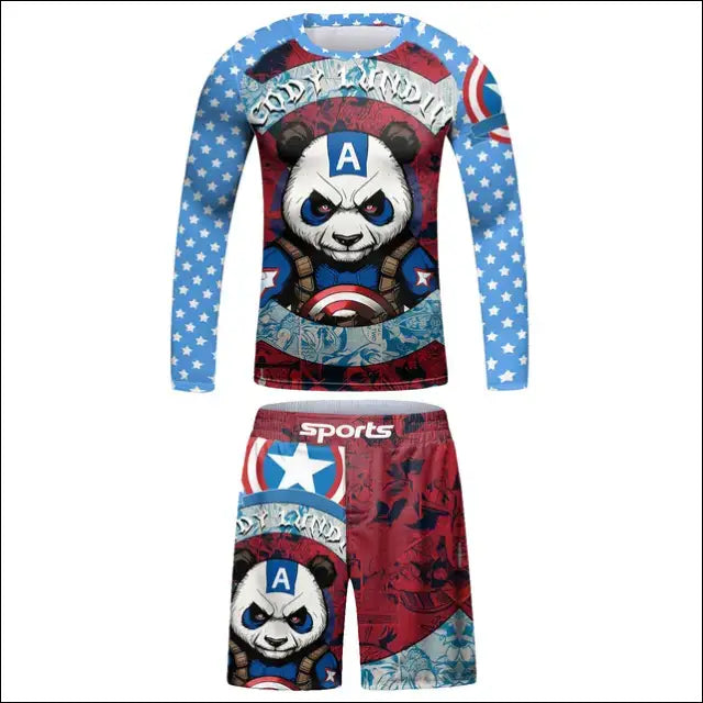 Kids’ MMA Rashguard Set – Compression T-shirt & Shorts for Combat Sports - H / 6 years