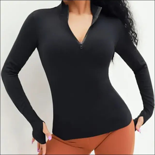 Long Sleeve Yoga Shirt – Full-Sleeve Fitness Top for Women - black / S