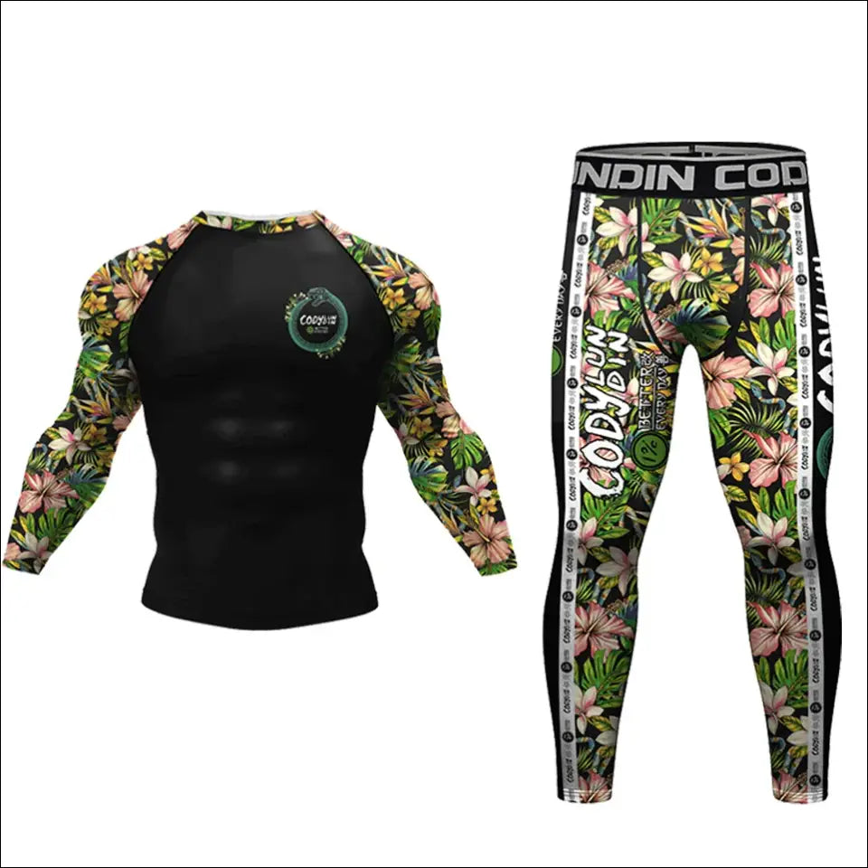 New Men Compression Full Printing Boxing T Shirt + Shorts MMA BJJ Shirt Anti Abrasion T shirts NO GI Rash Guards Muay