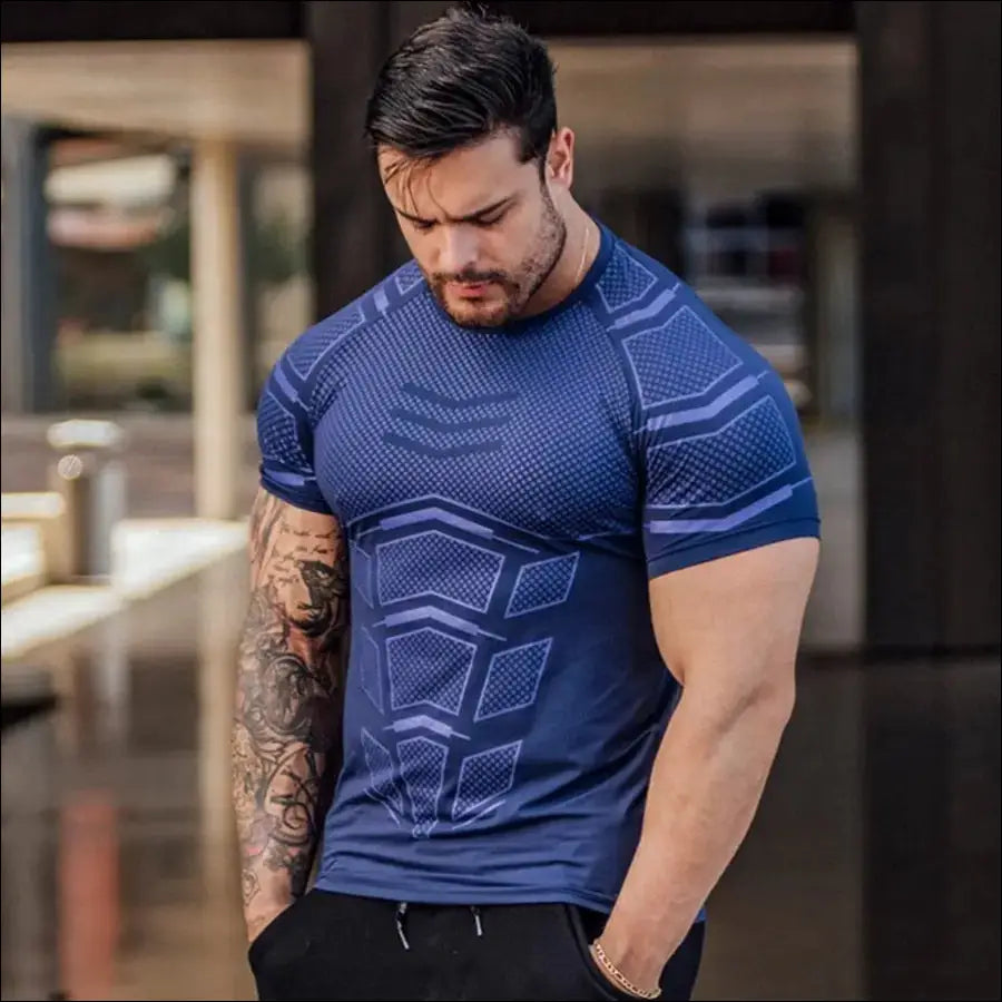 Quick Dry T-Shirt | Men’s Quick Dry Compression Shirt - T121 Blue / M - mens tshirt,