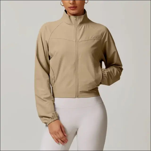 Stand-Up Collar Thin Windproof Sports Jacket – Quick-Dry Slim Fit - Khaki / S