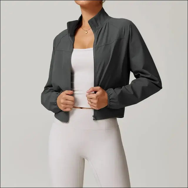 Stand-Up Collar Thin Windproof Sports Jacket – Quick-Dry Slim Fit - Free Grey / S