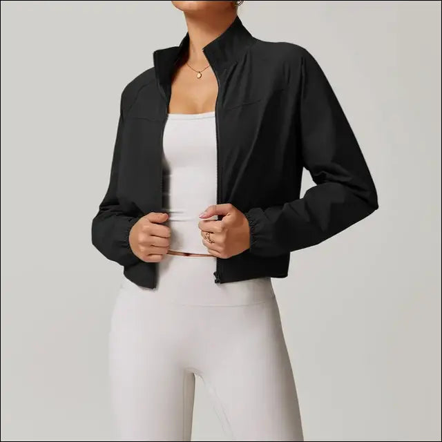 Stand-Up Collar Thin Windproof Sports Jacket – Quick-Dry Slim Fit - black / S