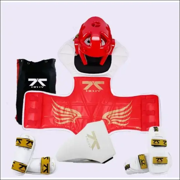 Taekwondo Protectors Suite - Helmet Chest Shin Arm Guards for Kids - 5-Piece - Male 5pcs set Blue / SIZE 1 110-130cm