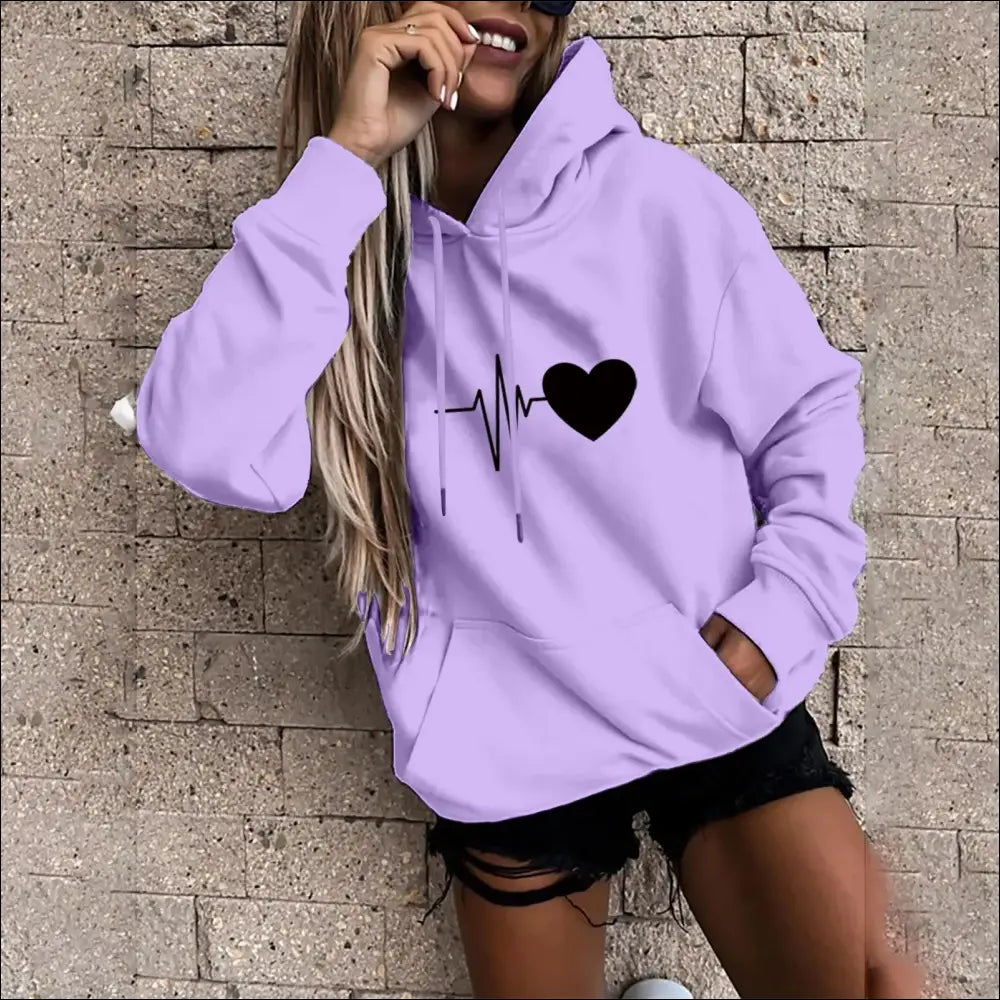 Women’s Fun Print Hooded Sweatshirt – Casual & Comfortable Design - PURPLE / S