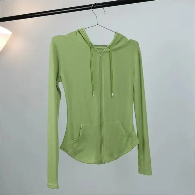 Women’s Hooded Sports Zip-Up Fitness Wear | Quick-Dry Elastic Yoga Suit - L / green