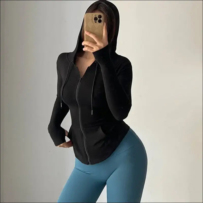 Women’s Hooded Sports Zip-Up Fitness Wear | Quick-Dry Elastic Yoga Suit