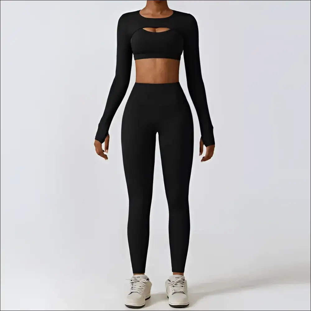 2/3PCS Women’s Workout Outfit Yoga Set - Advanced Black 3PC-1 / S / CHINA