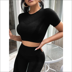 2-Piece Women’s Sportswear Set – Short-Sleeved Top and High-Waisted Shorts