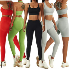 2PCS Gym Streamline Women Yoga Set – Halter Sports Bra Shorts Set