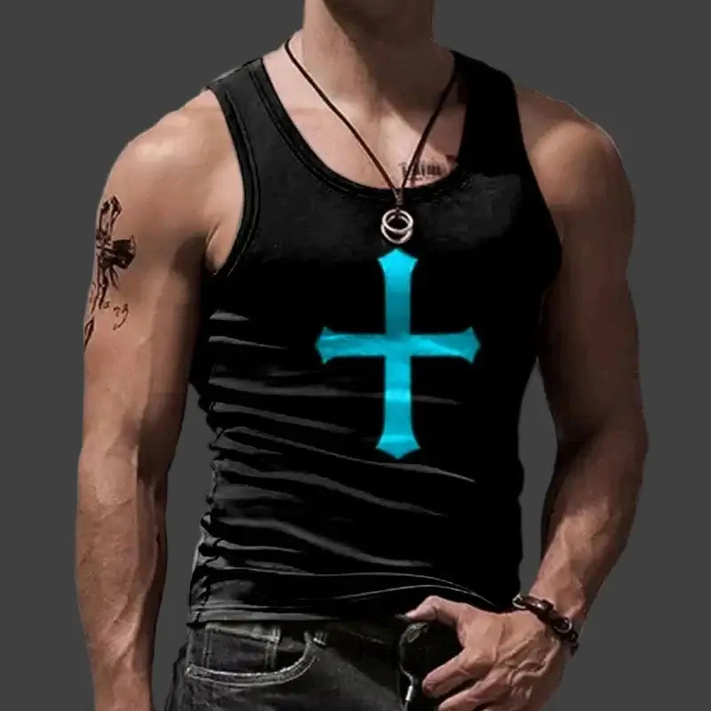 Men’s 3D Cross Tank Top by Savage Combat – sleeveless tactical gym tank with bold graphic for MMA, fitness, and streetwear drops