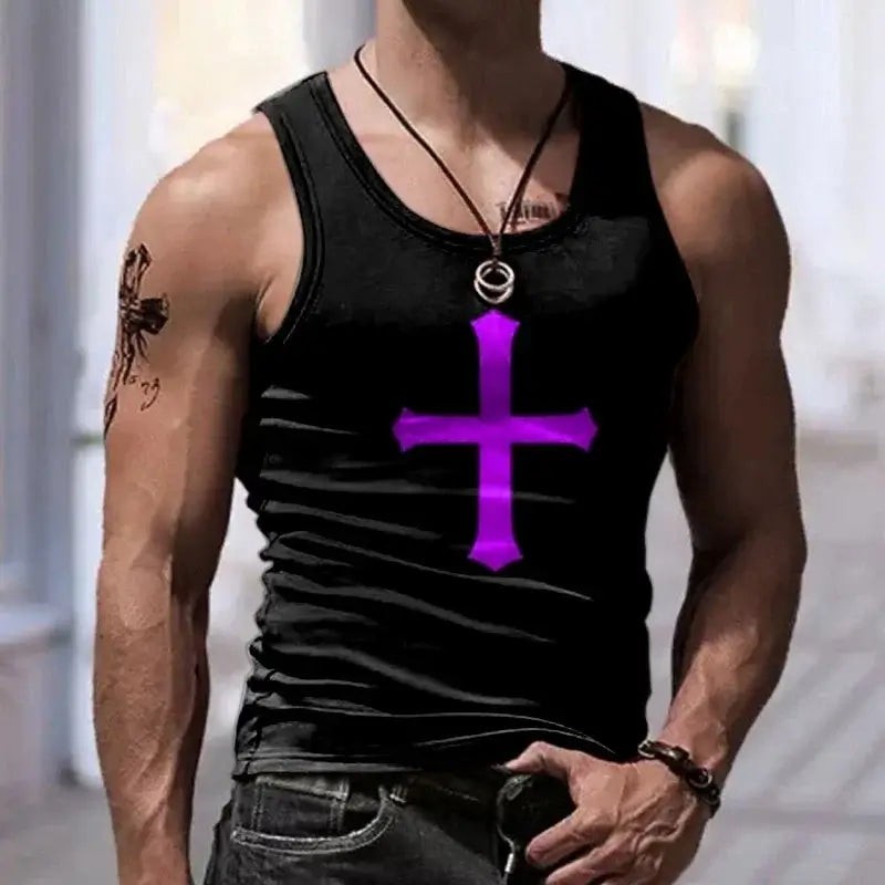 Men’s 3D Cross Tank Top by Savage Combat – sleeveless tactical gym tank with bold graphic for MMA, fitness, and streetwear drops