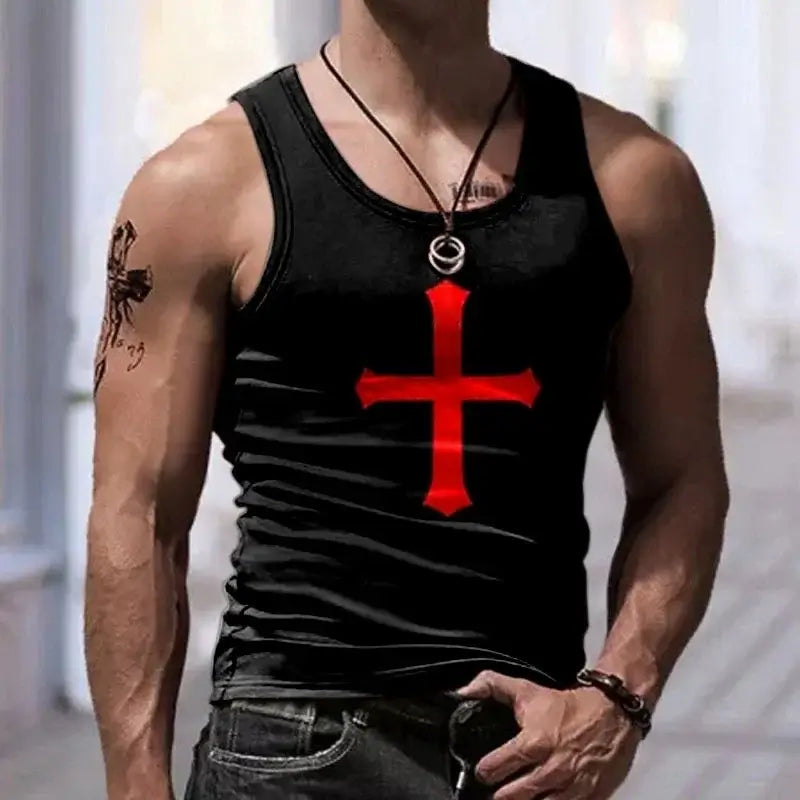 Men’s 3D Cross Tank Top by Savage Combat – sleeveless tactical gym tank with bold graphic for MMA, fitness, and streetwear drops