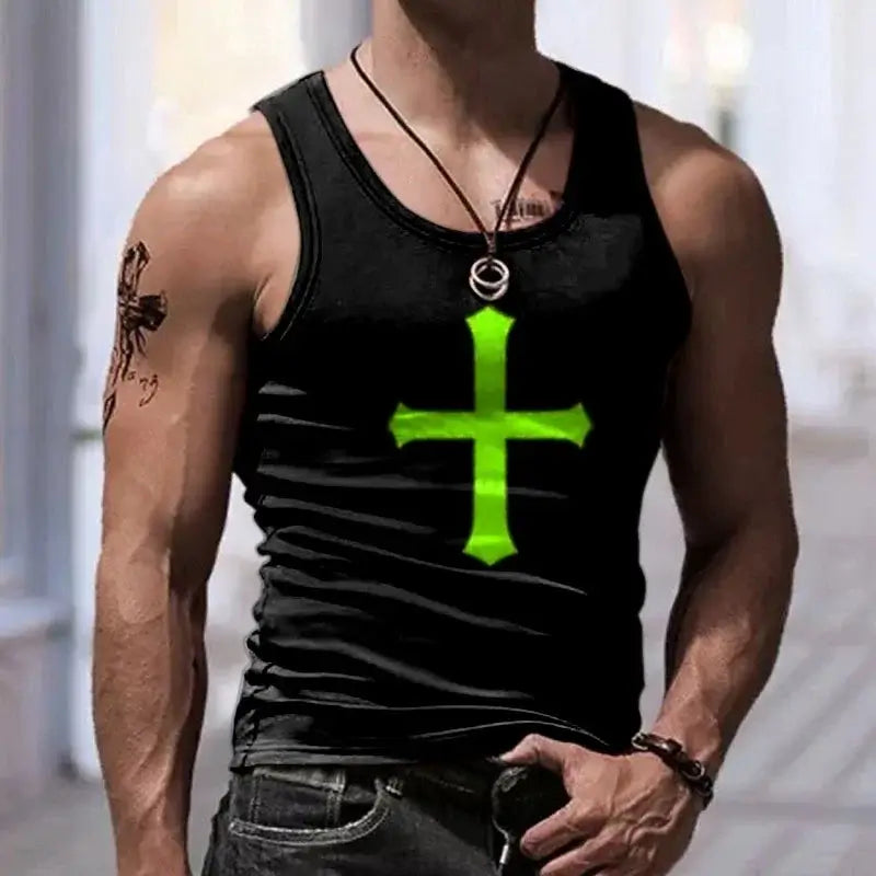 Men’s 3D Cross Tank Top by Savage Combat – sleeveless tactical gym tank with bold graphic for MMA, fitness, and streetwear drops