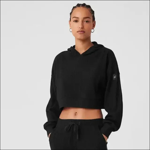AL Jogger Style Muse Hoodie Yoga Set - Black Top / S