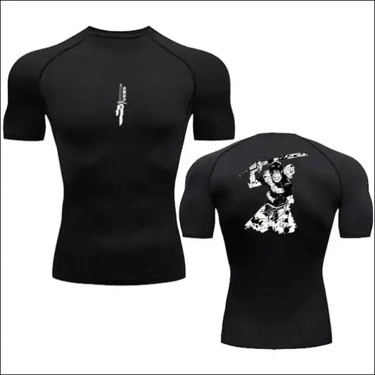 Anime Compression Shirt Men Print Breathable Fitness Top - Black 1 / S