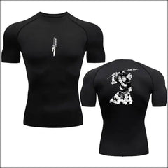 Anime Compression Shirt Men Print Breathable Fitness Top - Black 1 / S