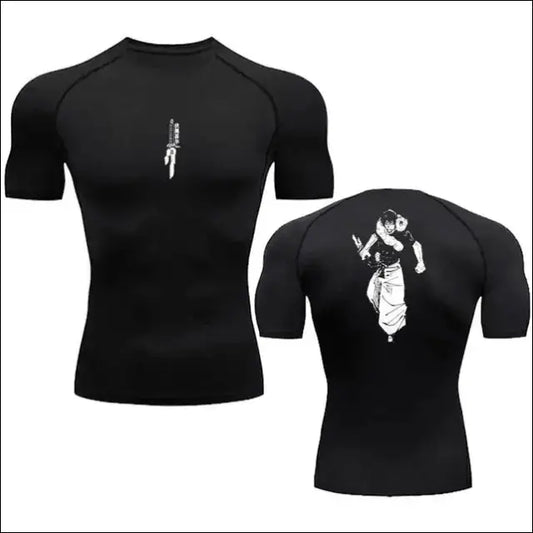 Anime Compression Shirt Men Print Breathable Fitness Top - Black 2 / S