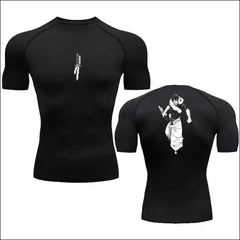 Anime Compression Shirt Men Print Breathable Fitness Top - Black 2 / S