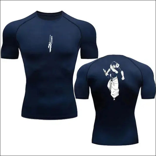 Anime Compression Shirt Men Print Breathable Fitness Top - Navy blue 1 / S