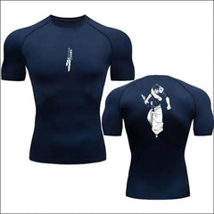 Anime Compression Shirt Men Print Breathable Fitness Top - Navy blue 1 / S
