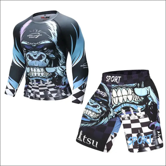Boxing Set Compression Jersey Pants 3D orangutan Printing Rashguard KickBoxing Tight T-Shirts Trousers Muay Thai MMA