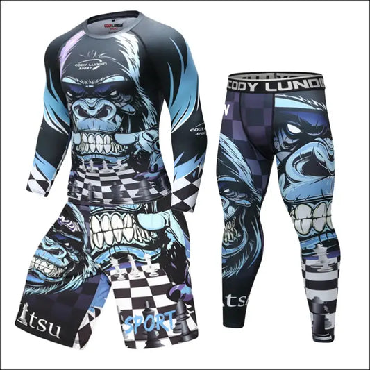 Boxing Set Compression Jersey Pants 3D orangutan Printing Rashguard KickBoxing Tight T-Shirts Trousers Muay Thai MMA