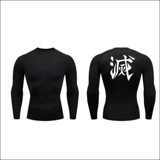 Demon Slayer Print Compression Shirts - Black long sleeved / S - mens mma