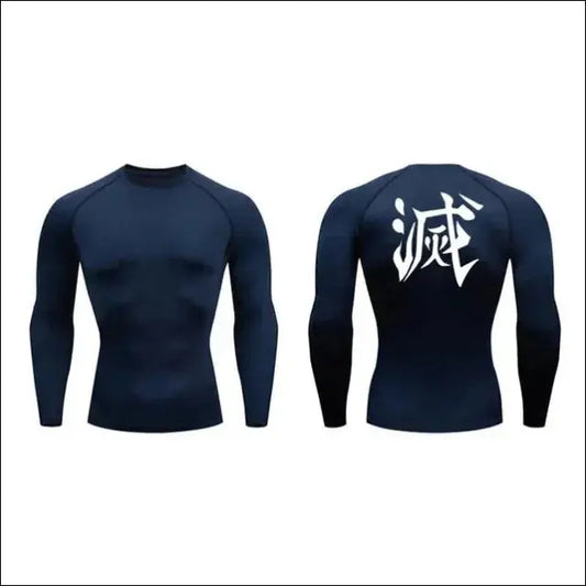 Demon Slayer Print Compression Shirts - navy blue long sleeved / S - mens mma