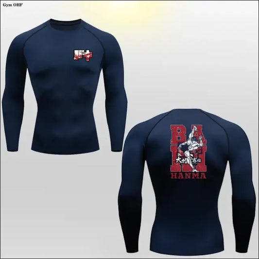 Hanma Baki Long Sleeved Anime Print Compression Top - Savage Combat & Fitness