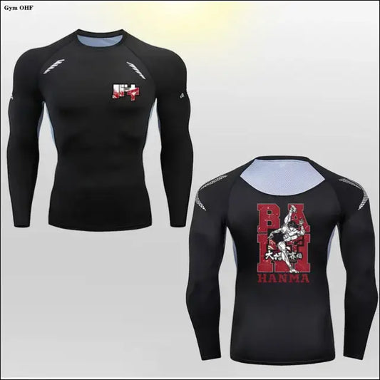 Hanma Baki Long Sleeved Anime Print Compression Top - Savage Combat & Fitness