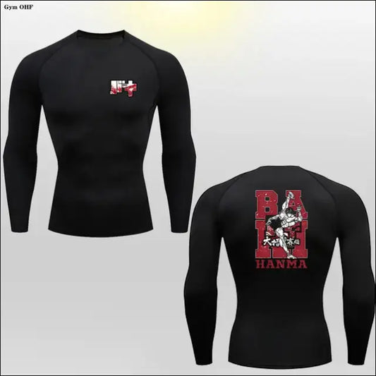 Hanma Baki Long Sleeved Anime Print Compression Top - Savage Combat & Fitness