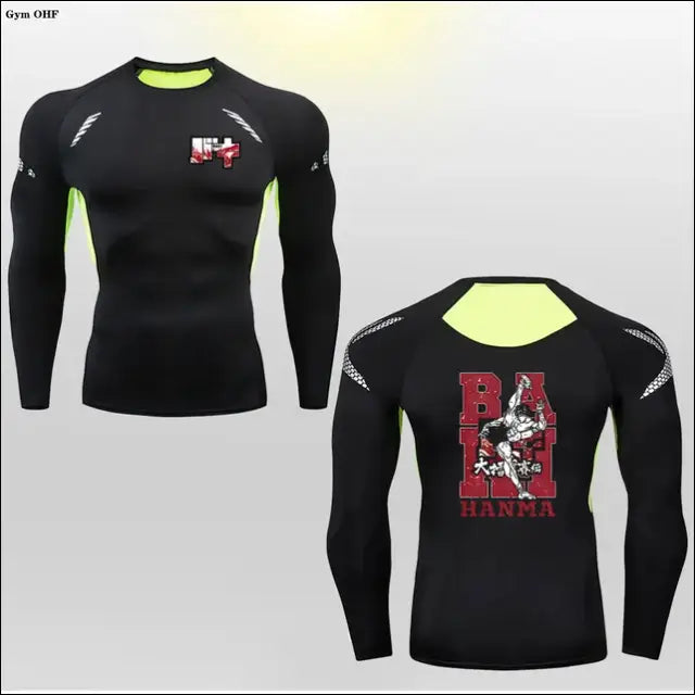 Hanma Baki Long Sleeved Anime Print Compression Top - Savage Combat & Fitness