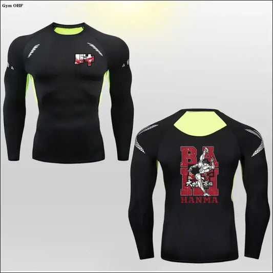Hanma Baki Long Sleeved Anime Print Compression Top - Savage Combat & Fitness