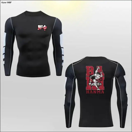 Hanma Baki Long Sleeved Anime Print Compression Top - Savage Combat & Fitness
