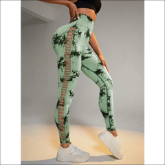 Tie Dye Seamless Leggings for Women High Waist Yoga Pants Scrunch Butt Lifting Elastic Tights Side mesh design