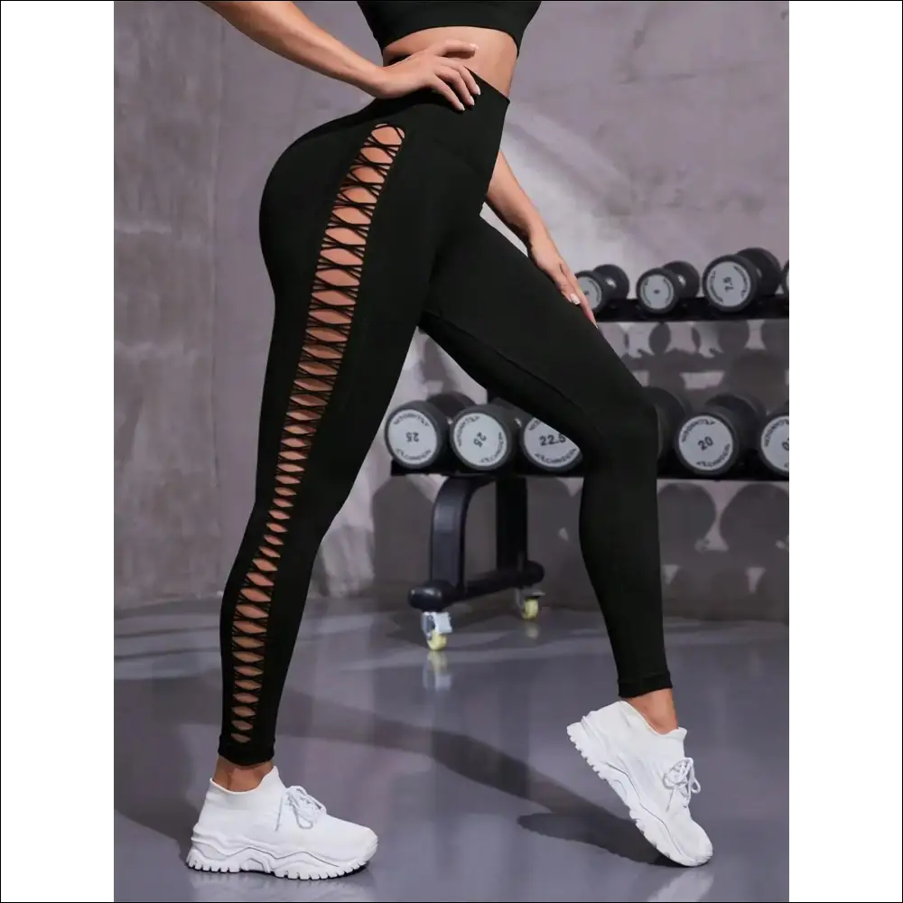 Tie Dye Seamless Leggings for Women High Waist Yoga Pants Scrunch Butt Lifting Elastic Tights Side mesh design - black