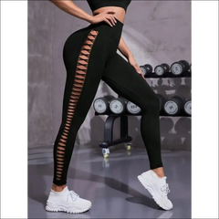Tie Dye Seamless Leggings for Women High Waist Yoga Pants Scrunch Butt Lifting Elastic Tights Side mesh design - black
