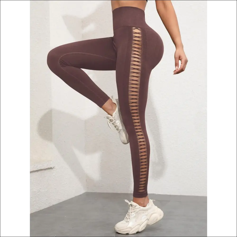 Tie Dye Seamless Leggings for Women High Waist Yoga Pants Scrunch Butt Lifting Elastic Tights Side mesh design - brown