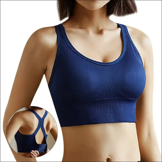 Hollow Back Push-Up Sports Bra – Stylish & Breathable Fitness Top - Navy bra / M For 40-55KG