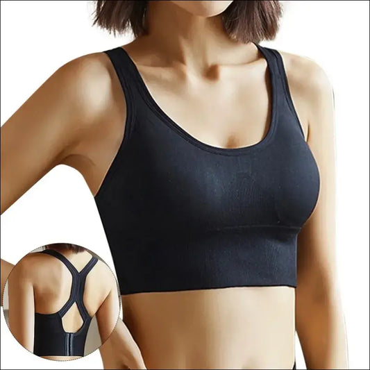 Hollow Back Push-Up Sports Bra – Stylish & Breathable Fitness Top - Black bra / M For 40-55KG