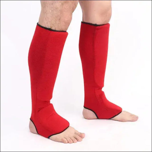 Karate Shin Instep Guards Washable MMA Leg Protectors - Red Shin Guards / XS - mma gear boxing gear