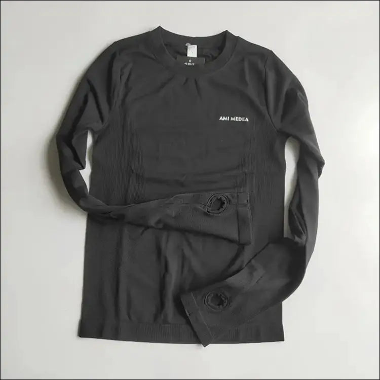 Long Sleeve Yoga Shirts for Women - Sport Top Fitness Gym Wear - Black / S - womens clothing