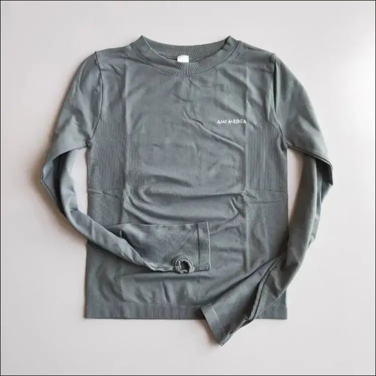 Long Sleeve Yoga Shirts for Women - Sport Top Fitness Gym Wear - gray / S - womens clothing