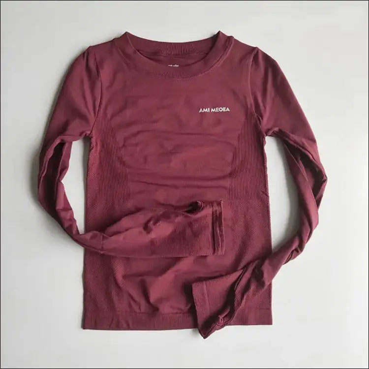 Long Sleeve Yoga Shirts for Women - Sport Top Fitness Gym Wear - wine red / S - womens clothing