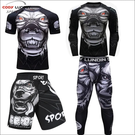 Men’s MMA Kickboxing Tracksuit - 3D Printed Rashguard Set