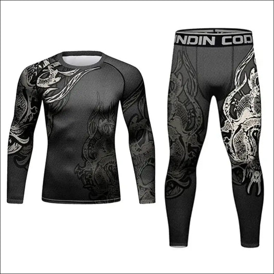 Men’s MMA Rash Guard Set – Quick-Dry T-shirt & Pants Sets - A / M 160-170cm