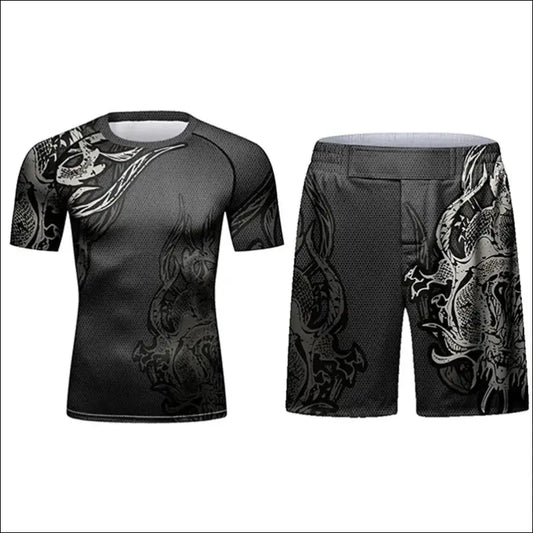 Men’s MMA Rash Guard Set – Quick-Dry T-shirt & Pants Sets - B / M 160-170cm