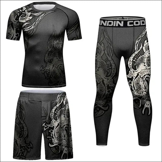 Men’s MMA Rash Guard Set – Quick-Dry T-shirt & Pants Sets - C / M 160-170cm