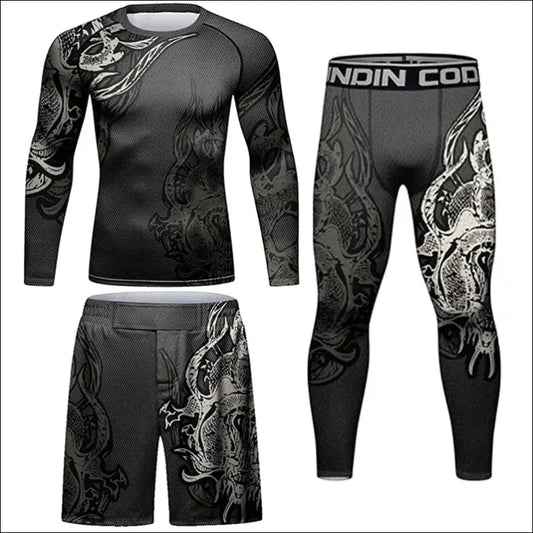 Men’s MMA Rash Guard Set – Quick-Dry T-shirt & Pants Sets - g / M 160-170cm